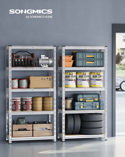 90 x 40 x 180 cm Silver Heavy Duty Metal Storage Shelf with Adjustable Shelves for Garage or Workshop by Songmics