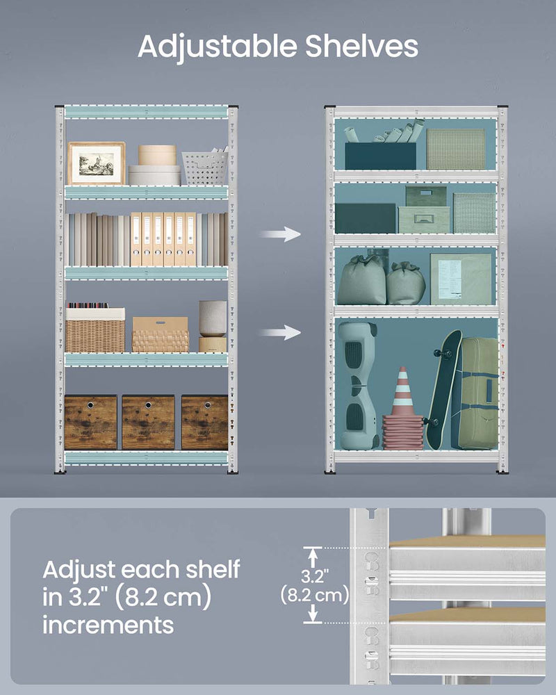 90 x 40 x 180 cm Silver Heavy Duty Metal Storage Shelf with Adjustable Shelves for Garage or Workshop by Songmics