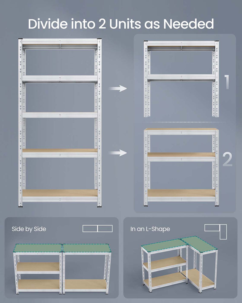 90 x 40 x 180 cm Silver Heavy Duty Metal Storage Shelf with Adjustable Shelves for Garage or Workshop by Songmics