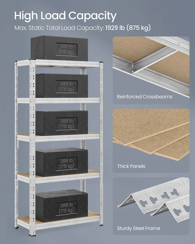 90 x 40 x 180 cm Silver Heavy Duty Metal Storage Shelf with Adjustable Shelves for Garage or Workshop by Songmics