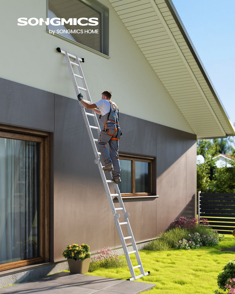 Multi Purpose Folding Ladder 16 Step Aluminium Extendable Design 430 cm Long by Songmics
