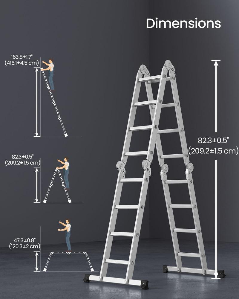 Multi Purpose Folding Ladder 16 Step Aluminium Extendable Design 430 cm Long by Songmics