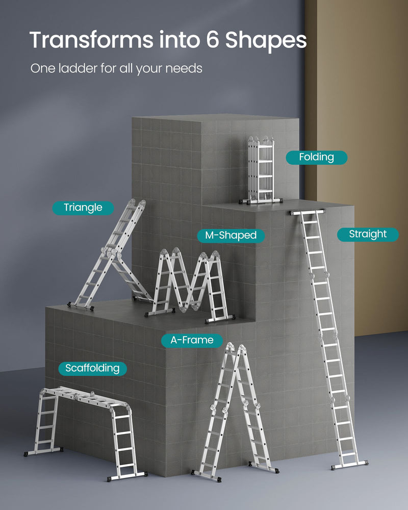 Multi Purpose Folding Ladder 16 Step Aluminium Extendable Design 430 cm Long by Songmics