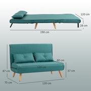 Two Seater Sofa Bed with Linen Look Upholstery Ideal for Guest Rooms or Lounges Green