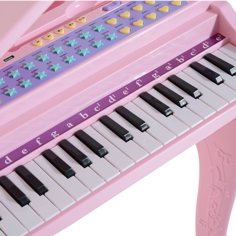 Pink 37 Key Kids Electronic Keyboard Piano Set With Stool Microphone And Lights AOSOM