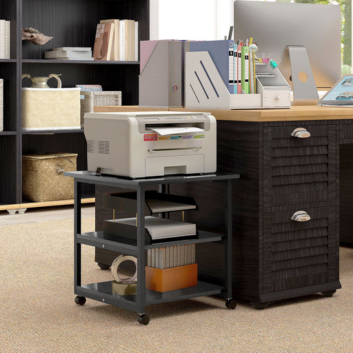 Three Tier Steel Printer Stand on Wheels for Home Office Storage, Black