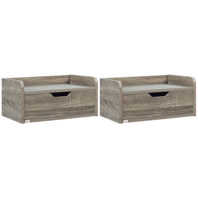 Set of 2 Wall Mounted Bedside Tables With Storage Drawer Space Saving Design Grey