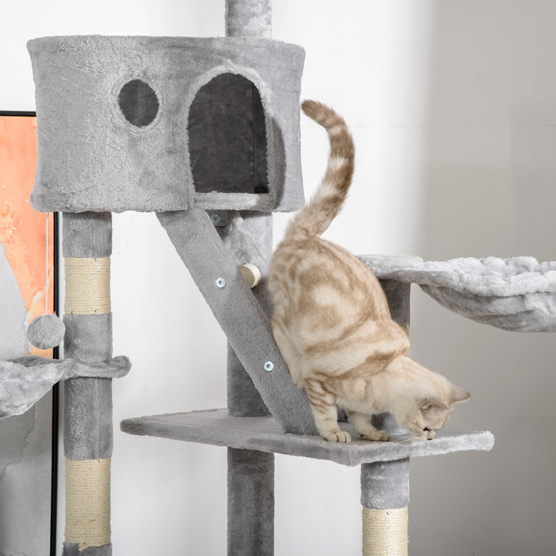 Adjustable Floor to Ceiling Cat Tree for Indoor Climbing and Play 240 to 260cm Light Grey