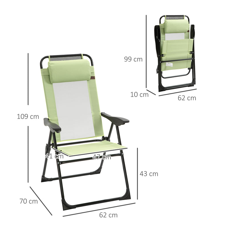 Set of 2 Folding Recliner Sun Loungers with Adjustable Backrest for Garden Use Green Outsunny