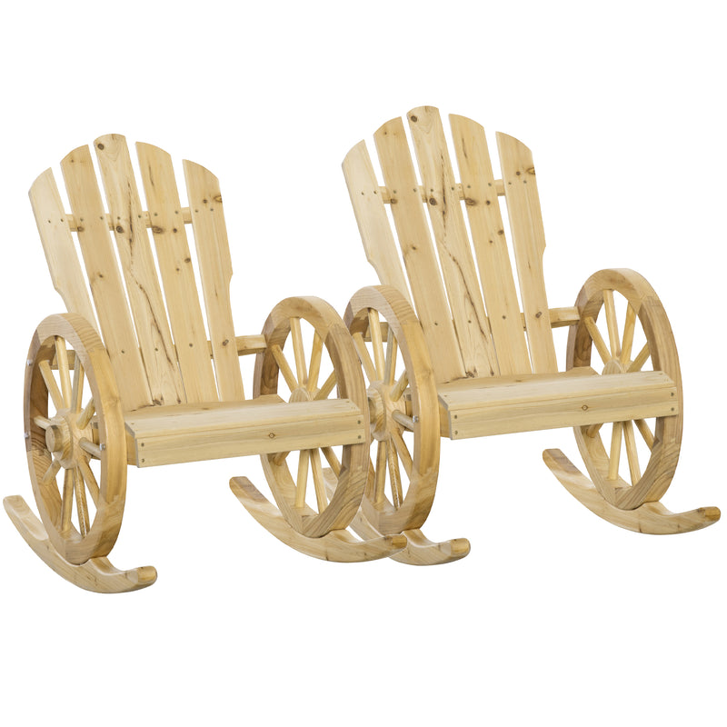 Natural Wooden Adirondack Rocking Chair Set of 2 for Garden Patio or Porch Lounging Comfort