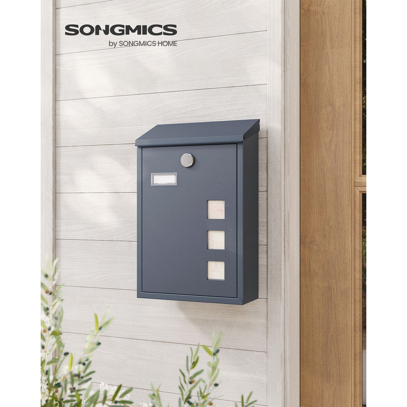 Wall Mounted Lockable Post Box Weatherproof Steel Mailbox 11.5 x 25.5 x 39.5 cm by Songmics
