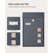 Wall Mounted Lockable Post Box Weatherproof Steel Mailbox 11.5 x 25.5 x 39.5 cm by Songmics