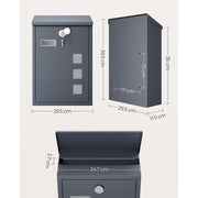 Wall Mounted Lockable Post Box Weatherproof Steel Mailbox 11.5 x 25.5 x 39.5 cm by Songmics