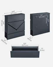 Wall Mounted Lockable Letter Box in Anthracite Grey with Protective Lid by Songmics