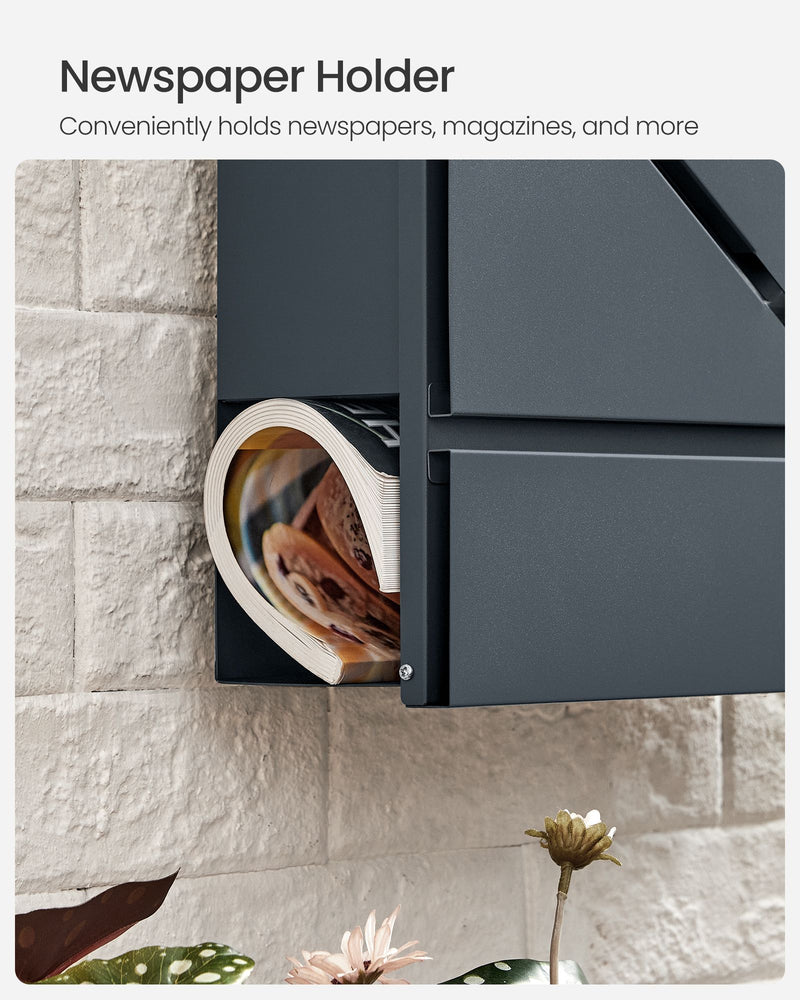 Wall Mounted Lockable Letter Box in Anthracite Grey with Protective Lid by Songmics