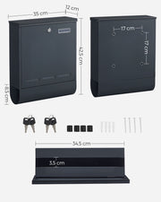 Wall Mounted Letter Box for Outdoor Use in Anthracite Grey with Lockable Lid by Songmics
