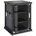 Camping Kitchen Unit with Shelves and Pockets for Organised Cooking Black