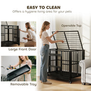 Heavy Duty Foldable Dog Crate With Wheels Open Top and Tray for Large Dogs, Black