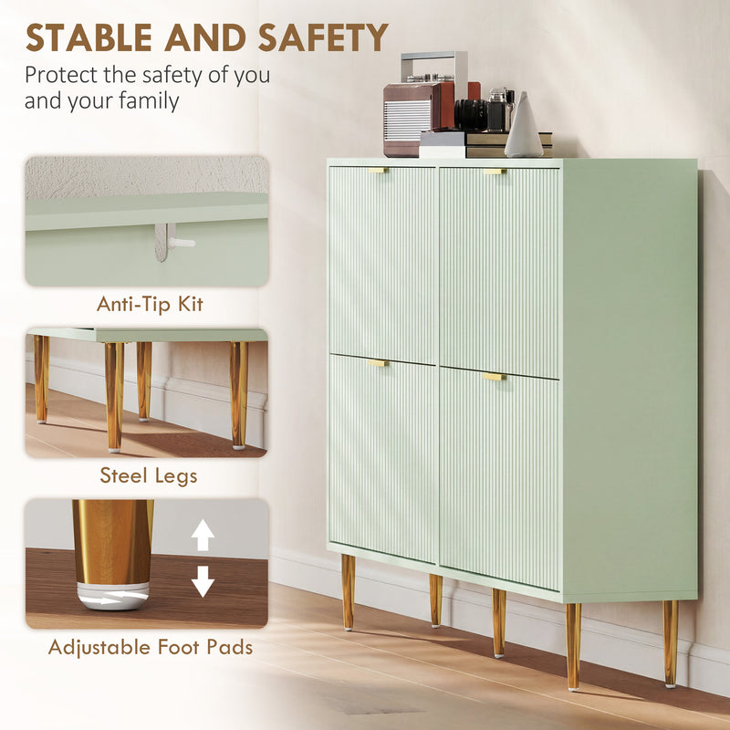Shoe Cabinet for Hallway Organisation with 4 Flip Drawers and Adjustable Shelves Light Green
