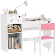 White Rabbit Themed Kids Desk and Chair Set with Storage for Ages 3-6 by AIYAPLAY