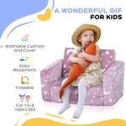 2 in 1 Kids Folding Bed Chair with Washable Cushion Glow in the Dark Design, Pink