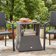 Rattan Garden Table with Parasol Hole and Storage Shelf for Outdoor Use Dark Grey Outsunny