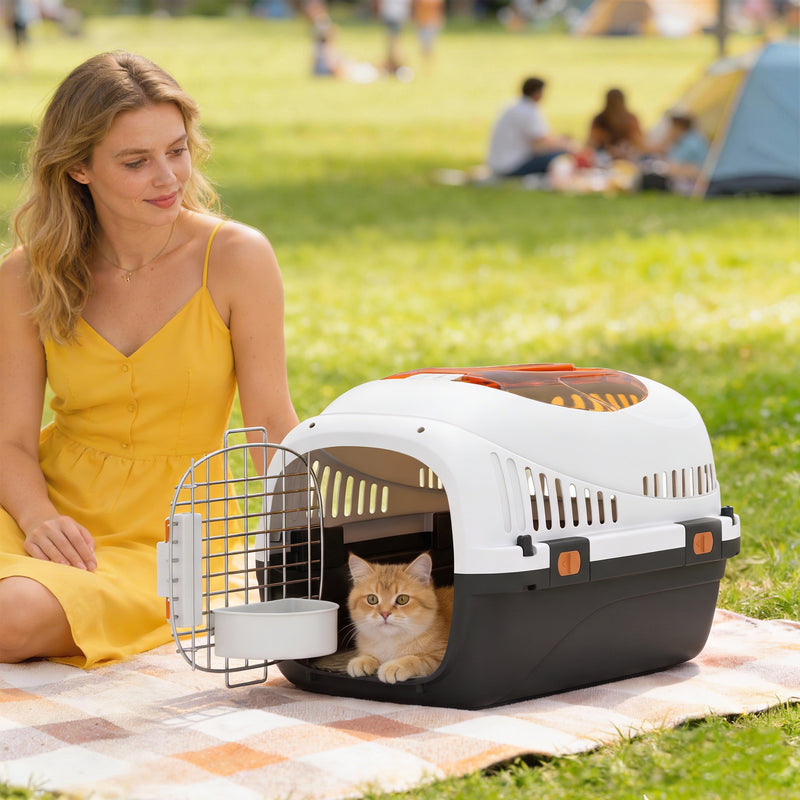 Hard-Sided Pet Carrier for Safe Vet Visits and Travel with Triple Lock and Top Window Cream