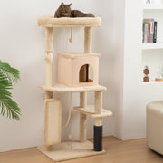 Cat Tree Tower With Scratching Posts Bed House and Brush For Indoor Cats, Beige AOSOM