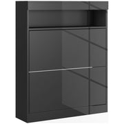 Flip Door Shoe Storage Cabinet For 16 Pairs With High Gloss Finish, Black