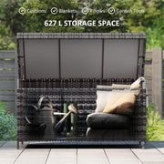 Dark Grey 627L Rattan Garden Storage Box Weatherproof Outdoor Chest by Outsunny
