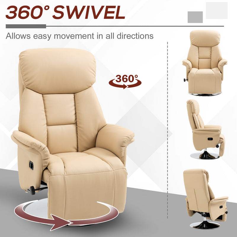 Recliner Chair with Swivel Base and Extendable Footrest for Living Room Comfort Beige