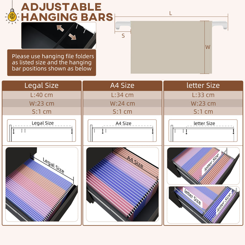 Steel Mobile Filing Cabinet 3 Drawers with Lock and Wheels Fits A4 and Legal, Black