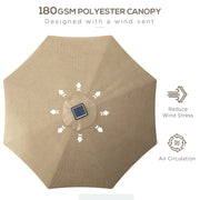 Khaki 3m Garden Parasol With Solar LED Lights For Shaded Outdoor Relaxation