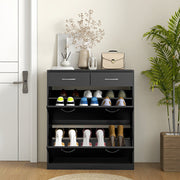 Narrow Black Shoe Cabinet with 2 Flip Drawers and Adjustable Shelves for 12 Pairs by HOMCOM