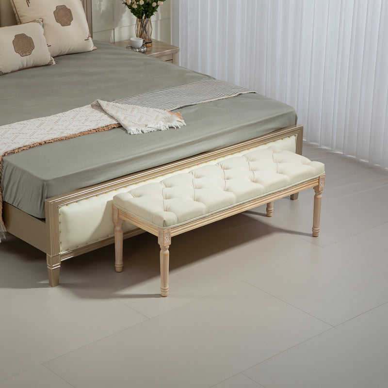 Cream White Vintage Wooden Bed End Bench for Bedroom or Hallway by HOMCOM