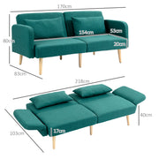 Convertible 2 to 3 Seater Fabric Sofa Bed With Cushions For Living Room Or Guest Room Green