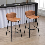 Set of 2 PU Leather Bar Stools with Backrest and Steel Legs for Kitchen Dining, Brown