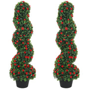 Artificial Rose Spiral Topiary Trees Set of 2 for Easy Care Doorway or Patio Display Red AOSOM