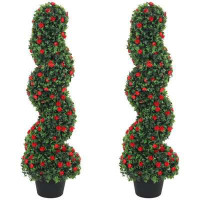 Artificial Rose Spiral Topiary Trees Set of 2 for Easy Care Doorway or Patio Display Red AOSOM