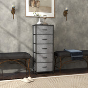 Fabric Chest of Drawers with 5 Storage Drawers Steel Frame and Wooden Top Dark Grey by HOMCOM