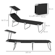 Black Foldable Sun Lounger Set of 2 With Sun Shade and Adjustable Backrest by Outsunny