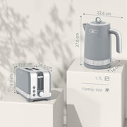 2 Piece Textured Kettle and Toaster Set With Fast Boil and Even Toasting Grey