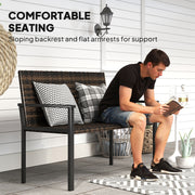 2 Seater Rattan Garden Bench with Cushions and Steel Frame for Patio or Park by Outsunny