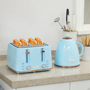 1.7L Fast Boil 3000W Jug Kettle and 4 Slice Toaster Set With Browning Control, Light Blue