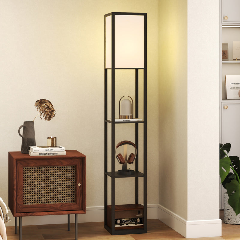 Modern Floor Lamp with 3 Storage Shelves for Living Room or Bedroom Lighting Black AOSOM