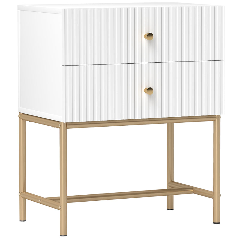 White 2 Drawer Bedside Table With Gold Legs Elegant Bedroom Storage by HOMCOM