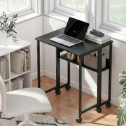 Folding Computer Desk with Wheels and Storage Shelf for Small Spaces Black AOSOM