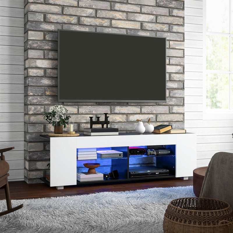 Modern TV Cabinet With Adjustable Shelves And LED Lighting For Living Room, White