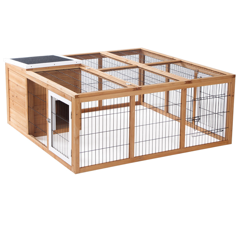 Outdoor Rabbit Hutch and Guinea Pig Run With Openable Roof for 2 Pets Yellow AOSOM