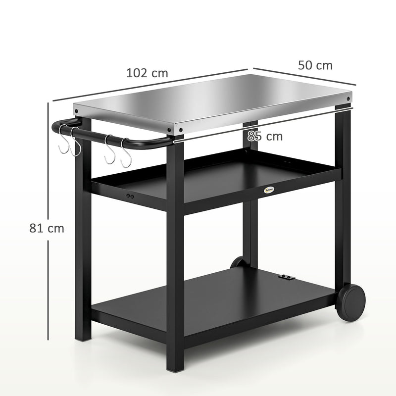 Charcoal Grey Outdoor BBQ Trolley With Stainless Steel Top and Storage by Outsunny